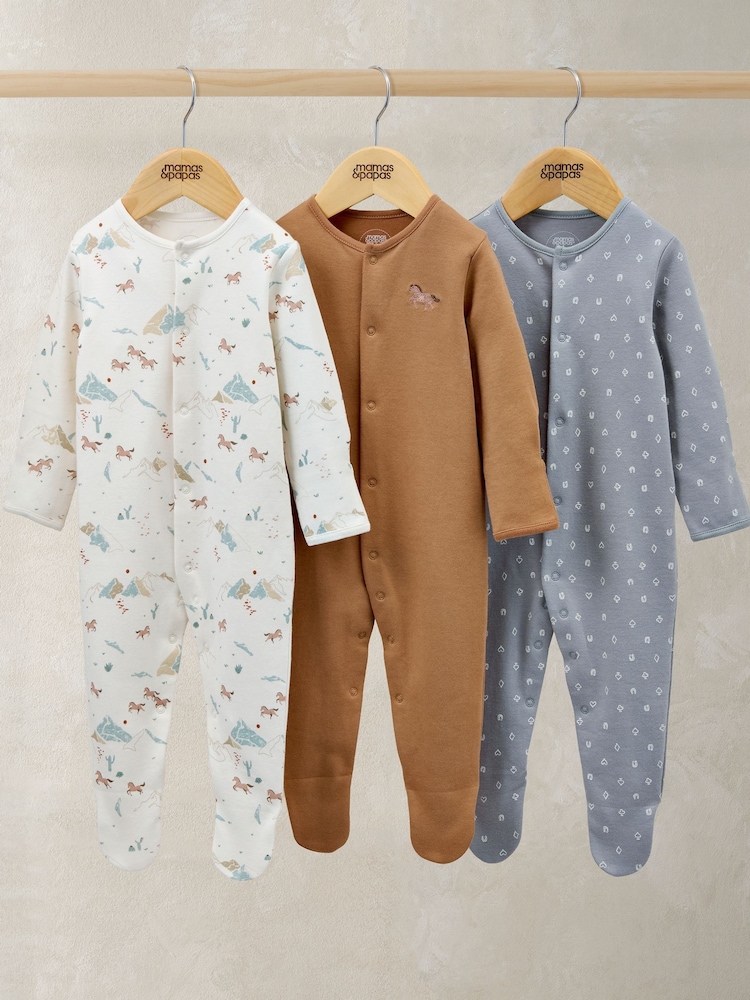 Mamas & Papas Rodeo Cards & Horse Sleepsuits Pack of 3 - Imaginea 1 din 3 Mamas & Papas Rodeo Cards & Horse Sleepsuits Pack of 3 - Imaginea 1 din 3