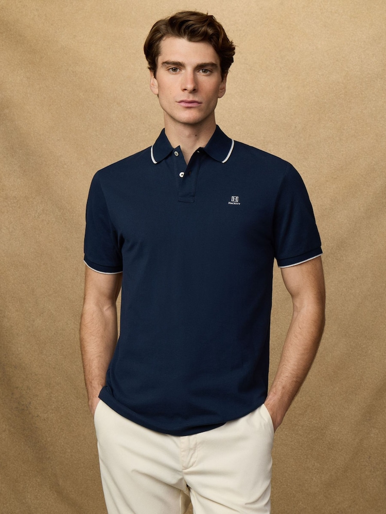 Hackett Blue Short Sleeve Tipped Polo Shirt - Image 1 of 8
