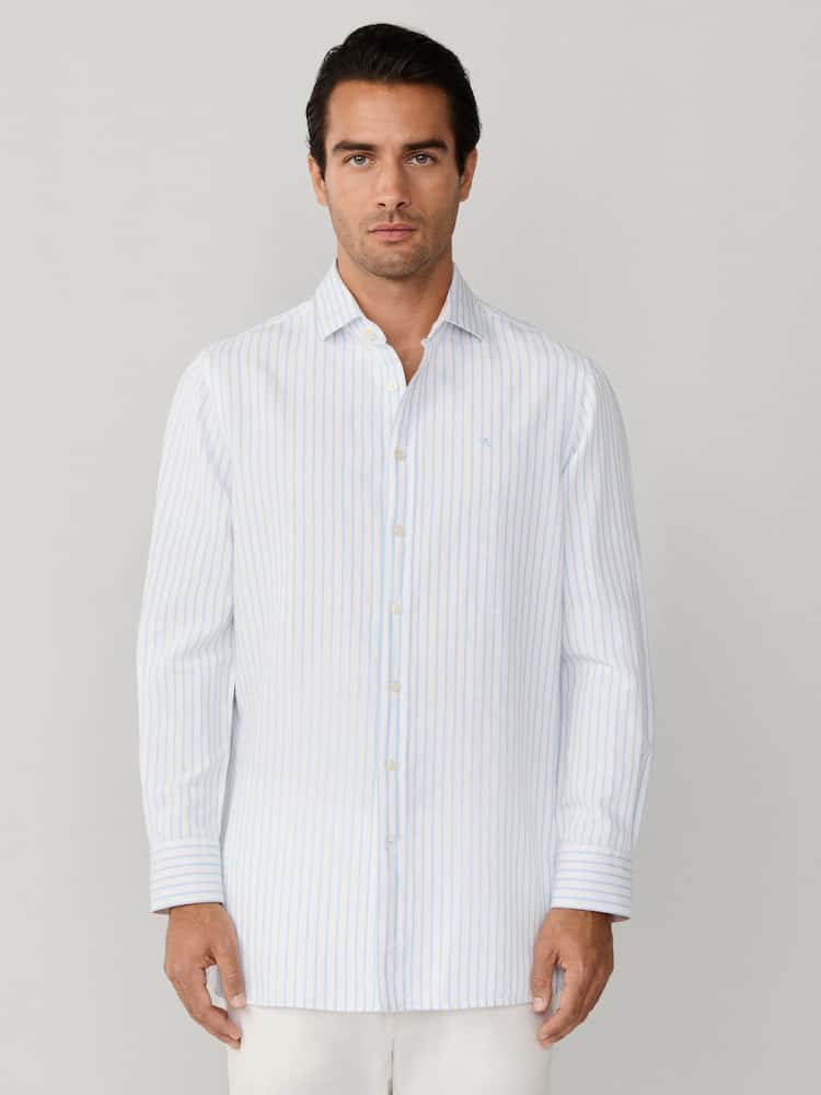 Hackett Blue Cotton-Linen Stripe Shirt - Image 2 of 7 Hackett Blue Cotton-Linen Stripe Shirt - Image 2 of 7