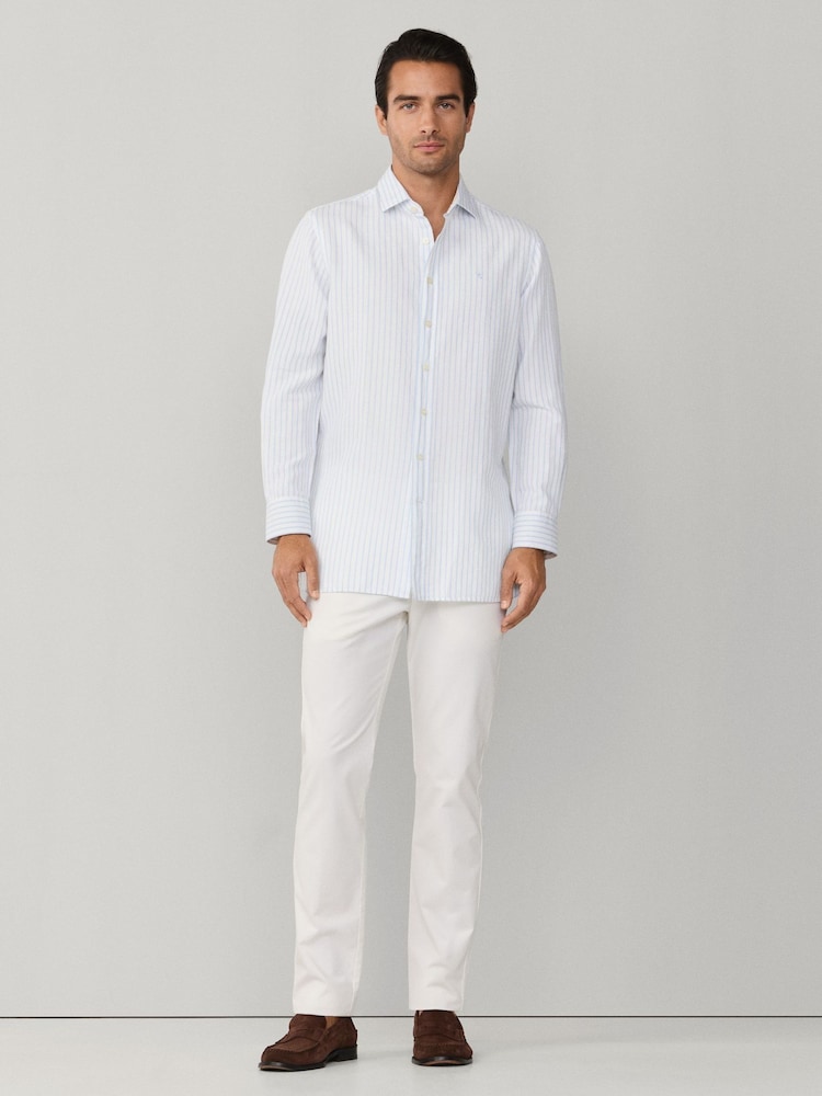 Hackett Blue Cotton-Linen Stripe Shirt - Image 7 of 7 Hackett Blue Cotton-Linen Stripe Shirt - Image 7 of 7