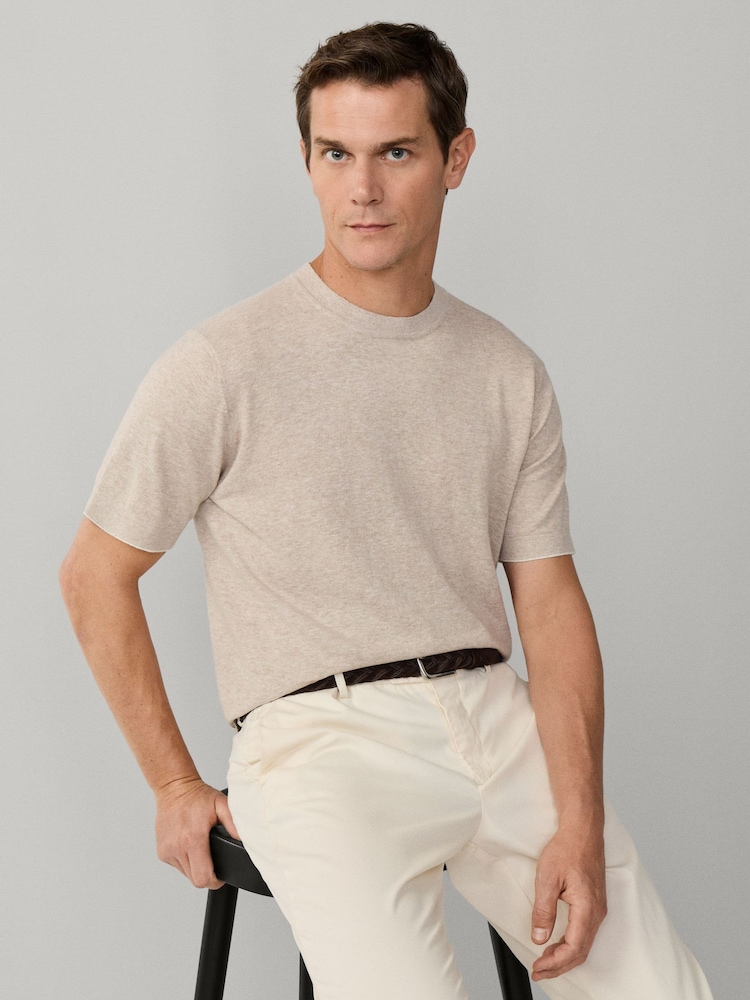 Hackett Brown Cotton-Linen Knitted Short Sleeve T-Shirt - Image 1 of 7