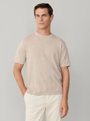 Hackett Brown Cotton-Linen Knitted Short Sleeve T-Shirt - Image 2 of 7