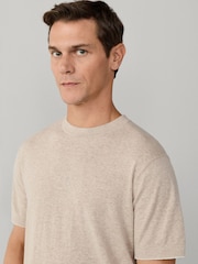 Hackett Brown Cotton-Linen Knitted Short Sleeve T-Shirt - Image 6 of 7