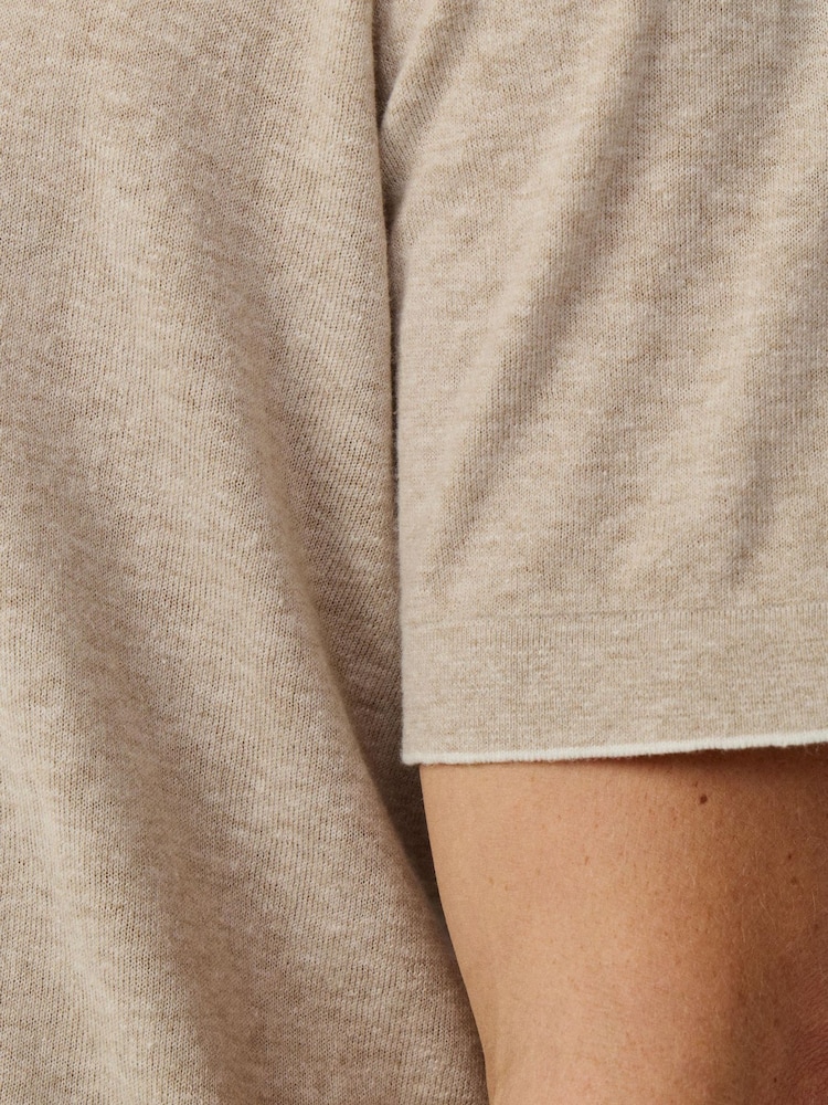 Hackett Brown Cotton-Linen Knitted Short Sleeve T-Shirt - Image 7 of 7