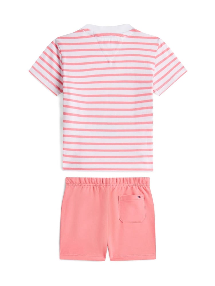 Tommy Hilfiger Pink Essential Stripe T-Shirt And Shorts Set - Image 2 of 2 Tommy Hilfiger Pink Essential Stripe T-Shirt And Shorts Set - Image 2 of 2