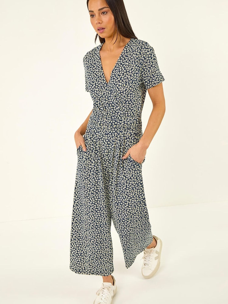 Roman Blue Petite Ditsy Wrap Jumpsuit - Image 1 of 5