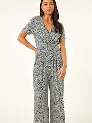 Roman Blue Petite Ditsy Wrap Jumpsuit - Image 2 of 5