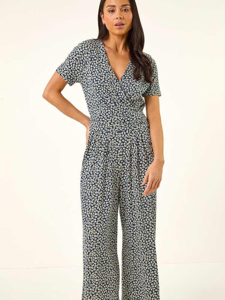 Roman Blue Petite Ditsy Wrap Jumpsuit - Image 2 of 5