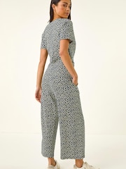Roman Blue Petite Ditsy Wrap Jumpsuit - Image 3 of 5
