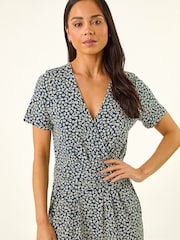 Roman Blue Petite Ditsy Wrap Jumpsuit - Image 4 of 5