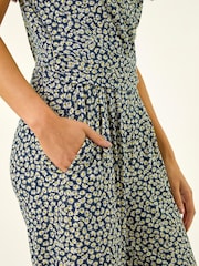 Roman Blue Petite Ditsy Wrap Jumpsuit - Image 5 of 5