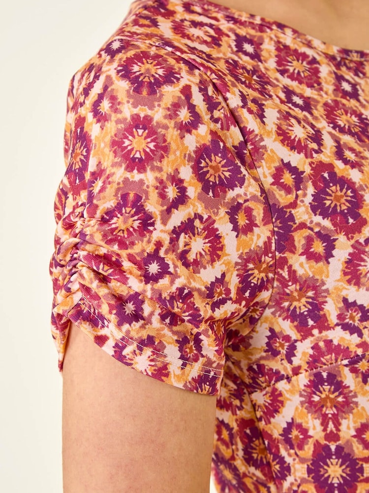 برتقالي - Roman Petite Abstract Gathered Waist Dress - Image 5 of 5