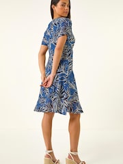 Roman Blue Petite Leaf Lace Ruched Dress - Image 3 of 5