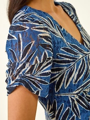 Roman Blue Petite Leaf Lace Ruched Dress - Image 5 of 5