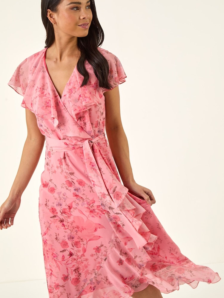Roman Pink Petite Frill Front Dress - Image 1 of 5 Roman Pink Petite Frill Front Dress - Image 1 of 5