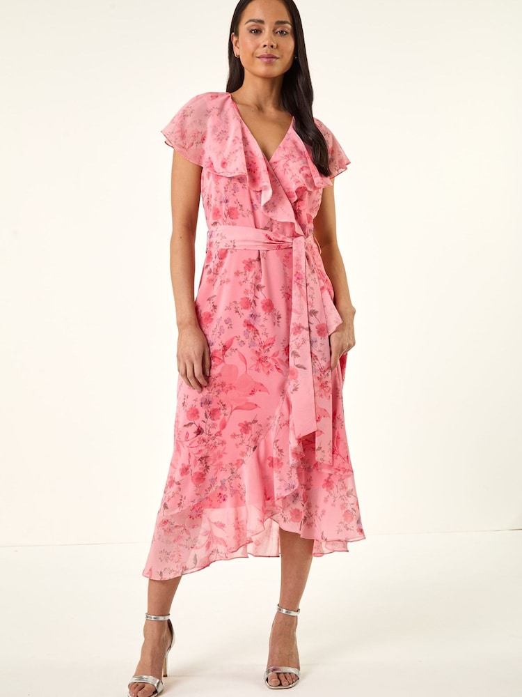 Roman Pink Petite Frill Front Dress - Image 2 of 5 Roman Pink Petite Frill Front Dress - Image 2 of 5