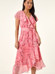 Roman Pink Petite Frill Front Dress - Image 4 of 5