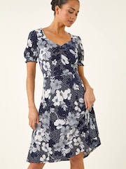 Roman Blue Petite Floral Sweetheart Dress - Image 4 of 5