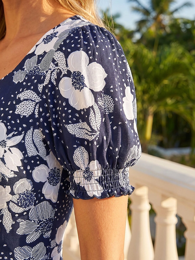 Roman Blue Petite Floral Sweetheart Dress - Image 4 of 4 Roman Blue Petite Floral Sweetheart Dress - Image 4 of 4