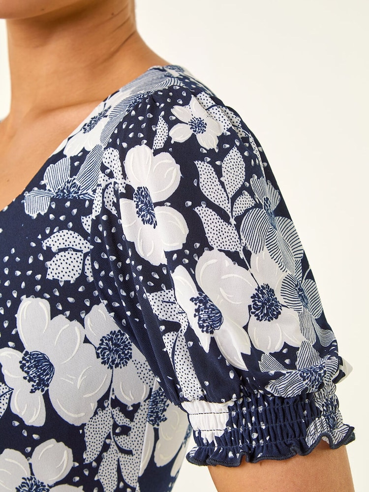 Roman Blue Petite Floral Sweetheart Dress - Image 5 of 5