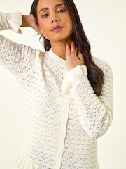 Roman White Textured Frill Hem Knit Cardigan - Image 1 of 5