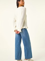 Roman White Textured Frill Hem Knit Cardigan - Image 3 of 5