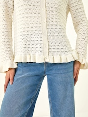 Roman White Textured Frill Hem Knit Cardigan - Image 5 of 5