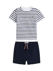 Tommy Hilfiger Blue Essential Stripe T-Shirt And Shorts Set - Image 1 of 2