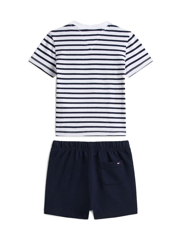 Tommy Hilfiger Blue Essential Stripe T-Shirt And Shorts Set - Image 2 of 2 Tommy Hilfiger Blue Essential Stripe T-Shirt And Shorts Set - Image 2 of 2