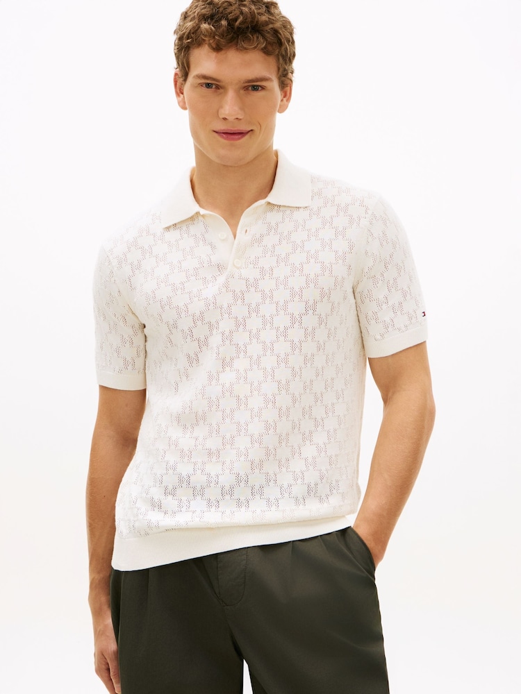 Tommy Hilfiger Cream Regular Fit Pointelle Polo Shirt - Image 1 of 5