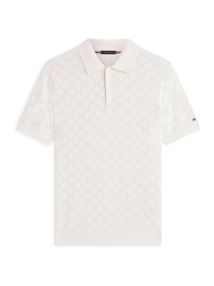 Tommy Hilfiger Cream Regular Fit Pointelle Polo Shirt - Image 5 of 5