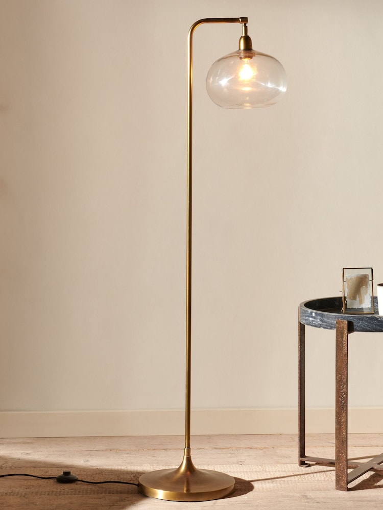 Nkuku Antique Brass Mulia Glass Floor Lamp - Image 1 of 2 Nkuku Antique Brass Mulia Glass Floor Lamp - Image 1 of 2