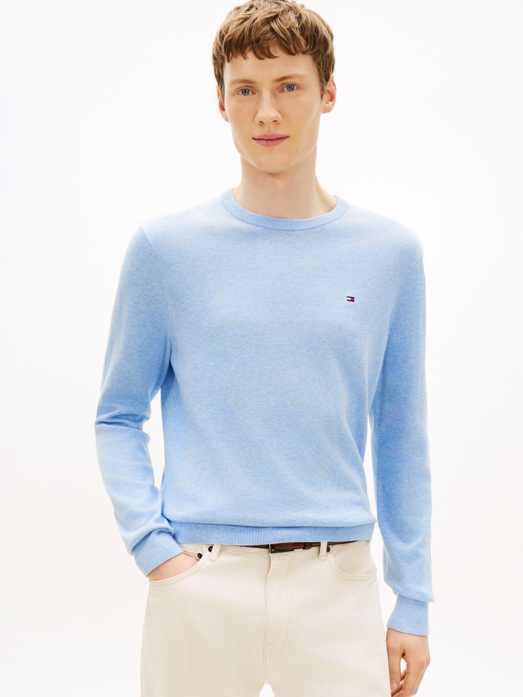 Buy Tommy Hilfiger Sky Blue Flag Embroidery Crew Neck Jumper from