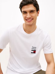 Tommy Hilfiger White Logo Embroidery Jersey Crew Neck T-Shirt - Image 4 of 5