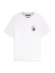Tommy Hilfiger White Logo Embroidery Jersey Crew Neck T-Shirt - Image 5 of 5