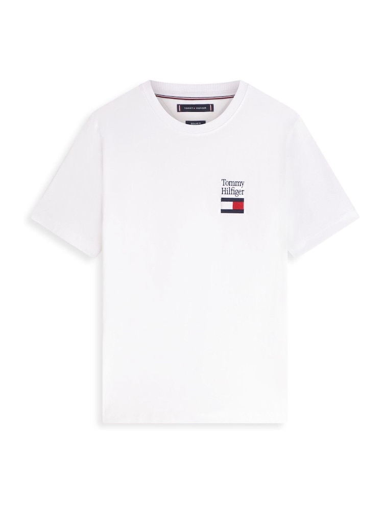 Tommy Hilfiger White Logo Embroidery Jersey Crew Neck T-Shirt - Image 5 of 5