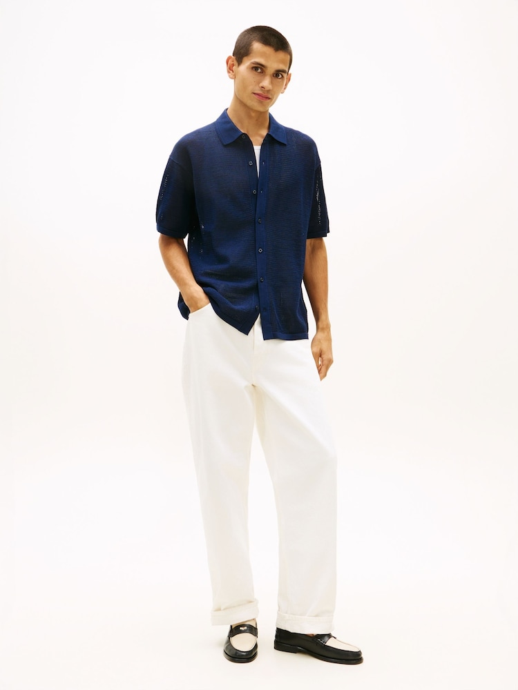 Tommy Hilfiger Blue Smart Casual Relaxed Fit Waffle Knit Shirt - Image 2 of 5