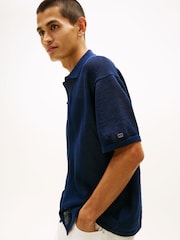 Tommy Hilfiger Blue Smart Casual Relaxed Fit Waffle Knit Shirt - Image 4 of 5