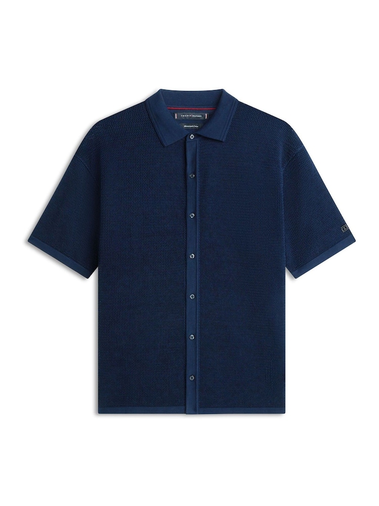 Tommy Hilfiger Blue Smart Casual Relaxed Fit Waffle Knit Shirt - Image 5 of 5