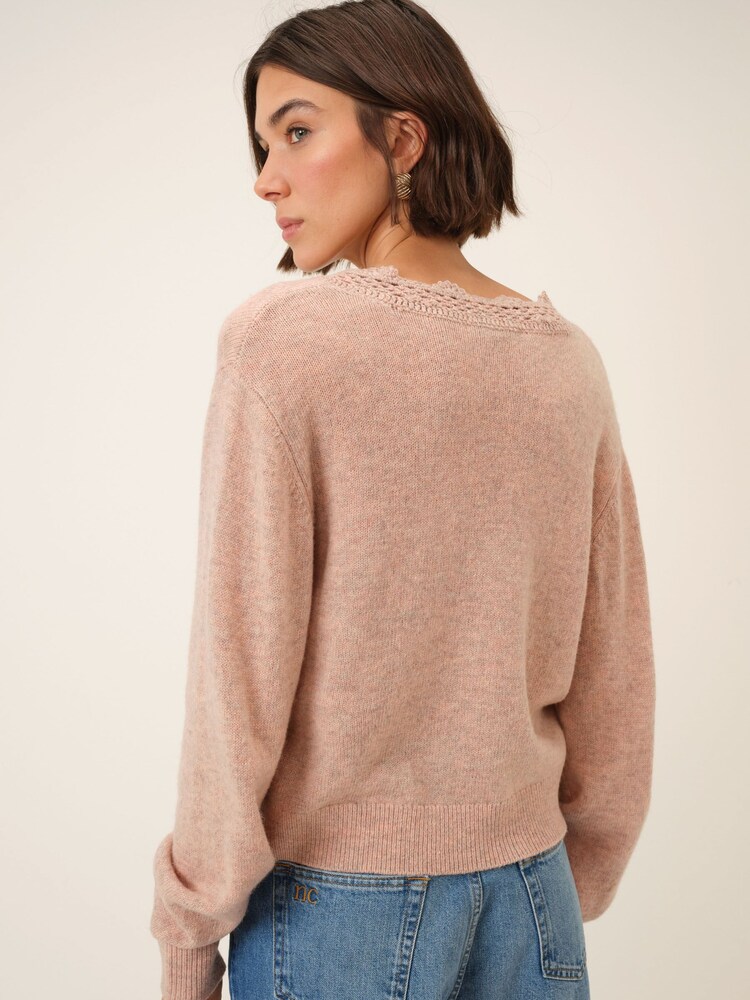 Nobodys Child Pink Crochet Trim V-Neck Cardigan - Image 2 of 4