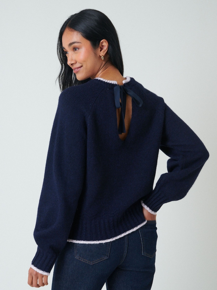 Nobodys Child Blue Bow Back Relaxed Jumper - Image 2 of 5 Nobodys Child Blue Bow Back Relaxed Jumper - Image 2 of 5