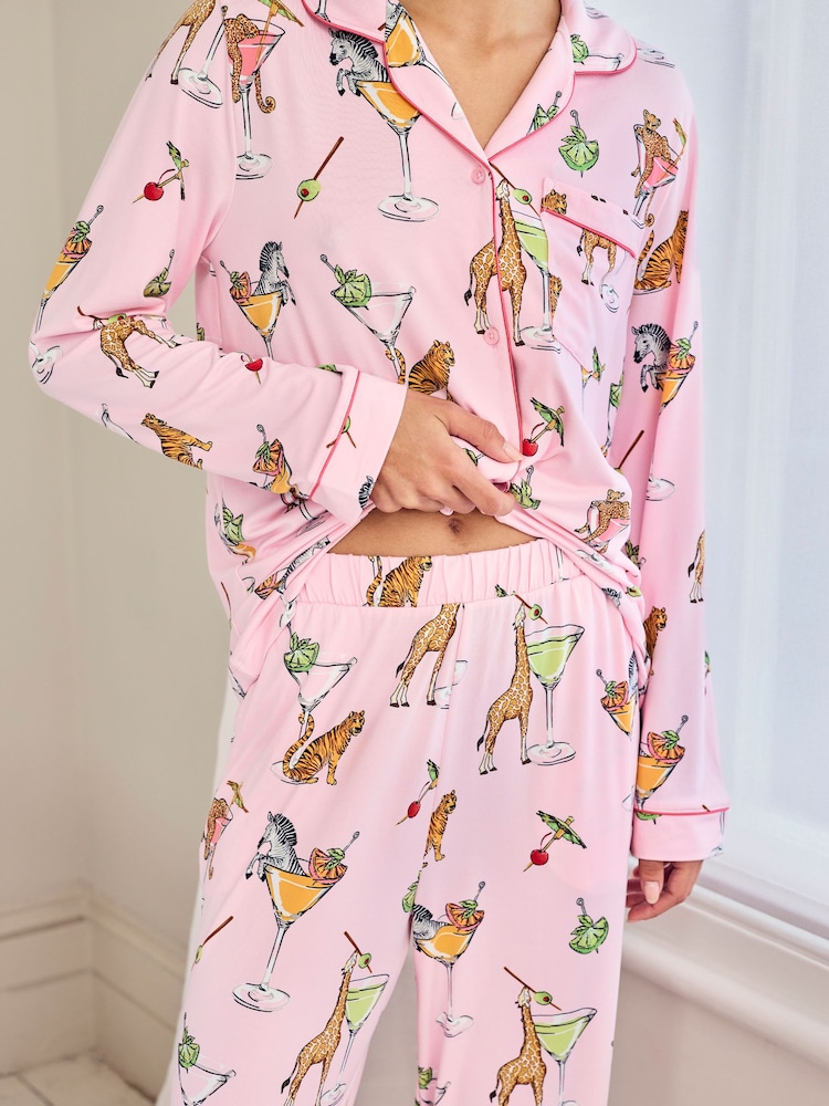 Chelsea Peers Martini Animals Print Long Pyjamas Set - תמונה 2 מתוך 5