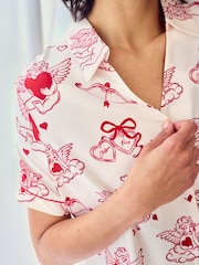 Chelsea Peers Pink Short Pyjamas Valentine's Cherubs Print Long Pyjamas Set - Image 5 of 5