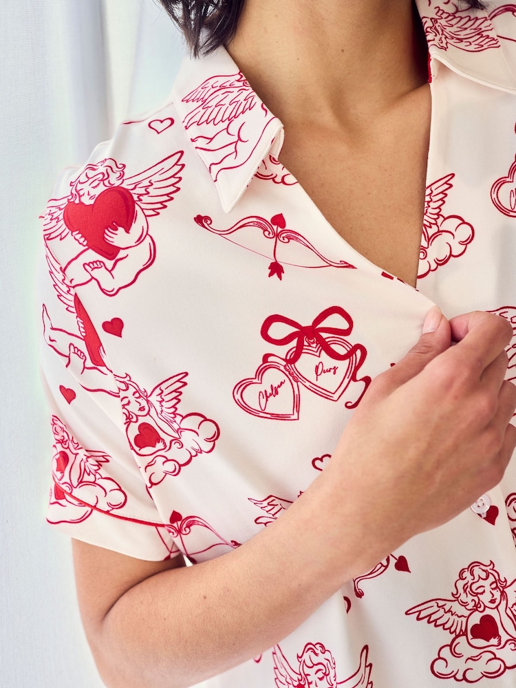 Chelsea Peers Pink Short Pyjamas Valentine's Cherubs Print Long Pyjamas Set - Image 5 of 5