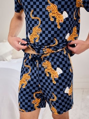 Chelsea Peers Blue Leopard Chef Print Crew Short Pyjamas Set - Image 5 of 6
