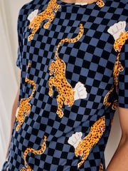 Chelsea Peers Blue Leopard Chef Print Crew Short Pyjamas Set - Image 6 of 6