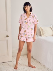 Chelsea Peers Pink Short Sleeve Martini Animals Print Long Pyjamas Set - Image 2 of 7