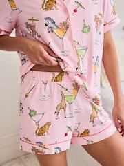 Chelsea Peers Pink Short Sleeve Martini Animals Print Long Pyjamas Set - Image 3 of 7