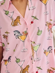 Chelsea Peers Pink Short Sleeve Martini Animals Print Long Pyjamas Set - Image 5 of 7
