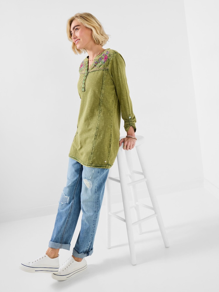 Joe Browns Green Boho Embroidered Jersey Tunic Top - Image 1 of 5
